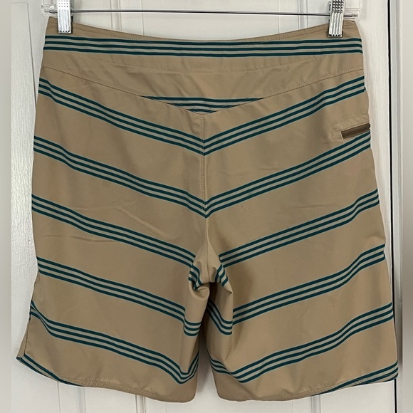Patagonia Swim Trunks Board Shorts Tan Aqua Stripes Zipper Pocket Men’s 32 - Picture 5 of 10